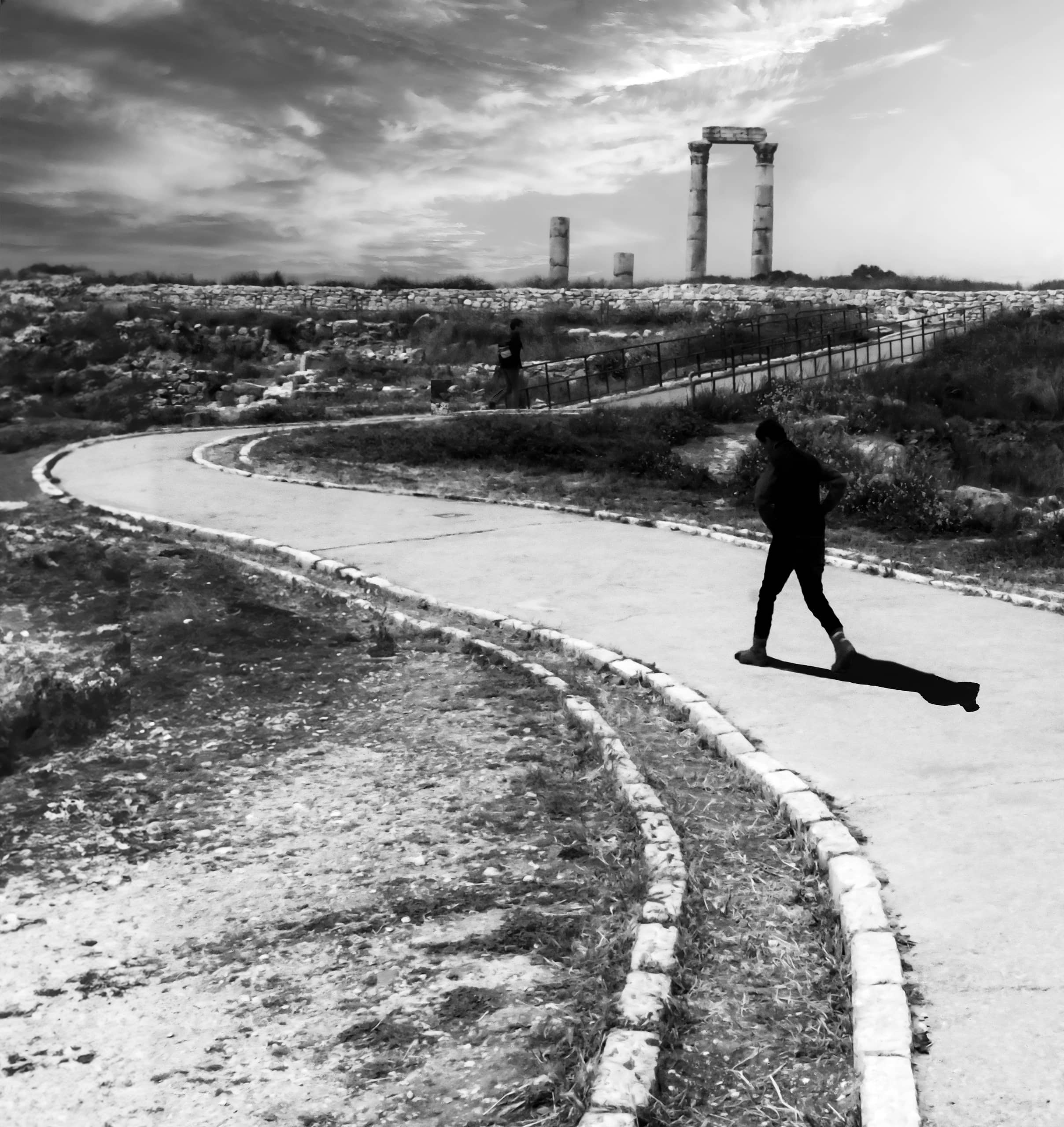 Amman Citadel Road Blackwhite, a fine-art photograph by Ali Abu Ras