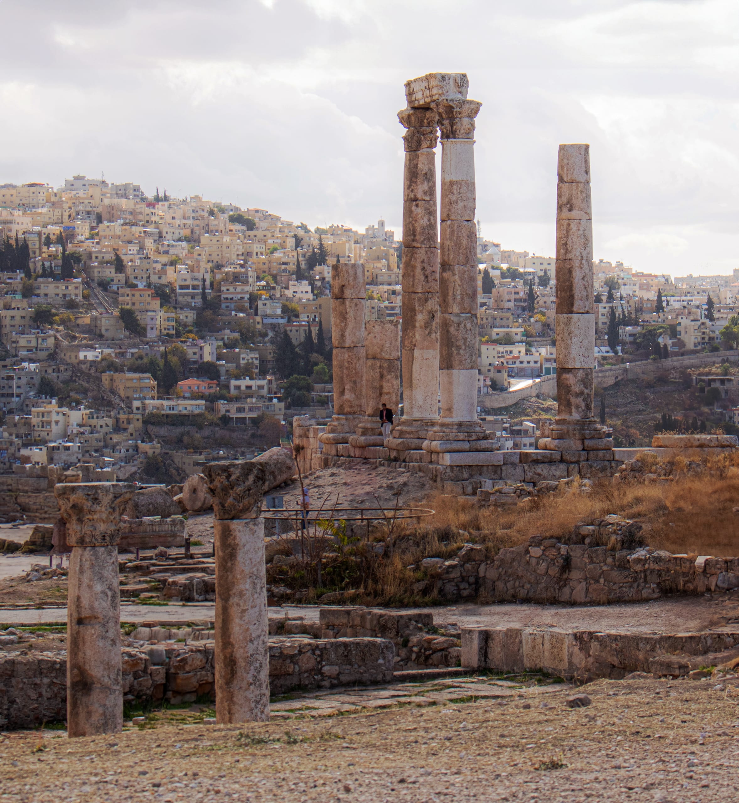 Amman Citadel Hercules Temple People 1, a fine-art photograph by Ali Abu Ras
