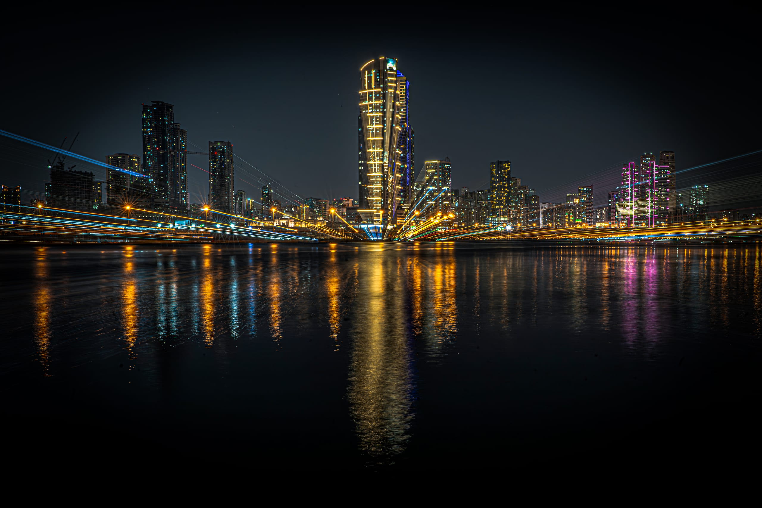 Dubai Street Lights Cars Road, a fine-art photograph by Ali Abu Ras