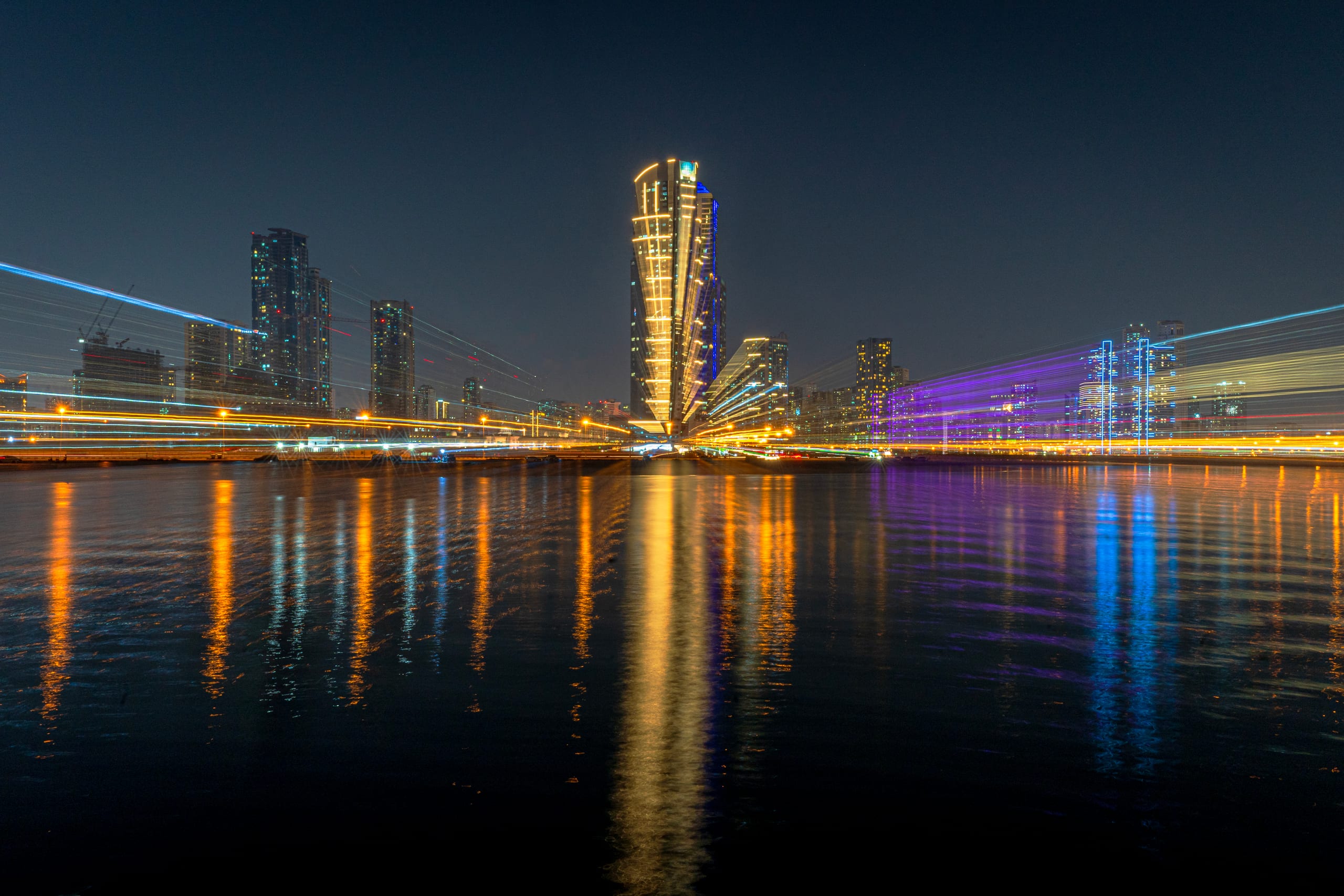 Cityscap Night Lights Dubai, a fine-art photograph by Ali Abu Ras