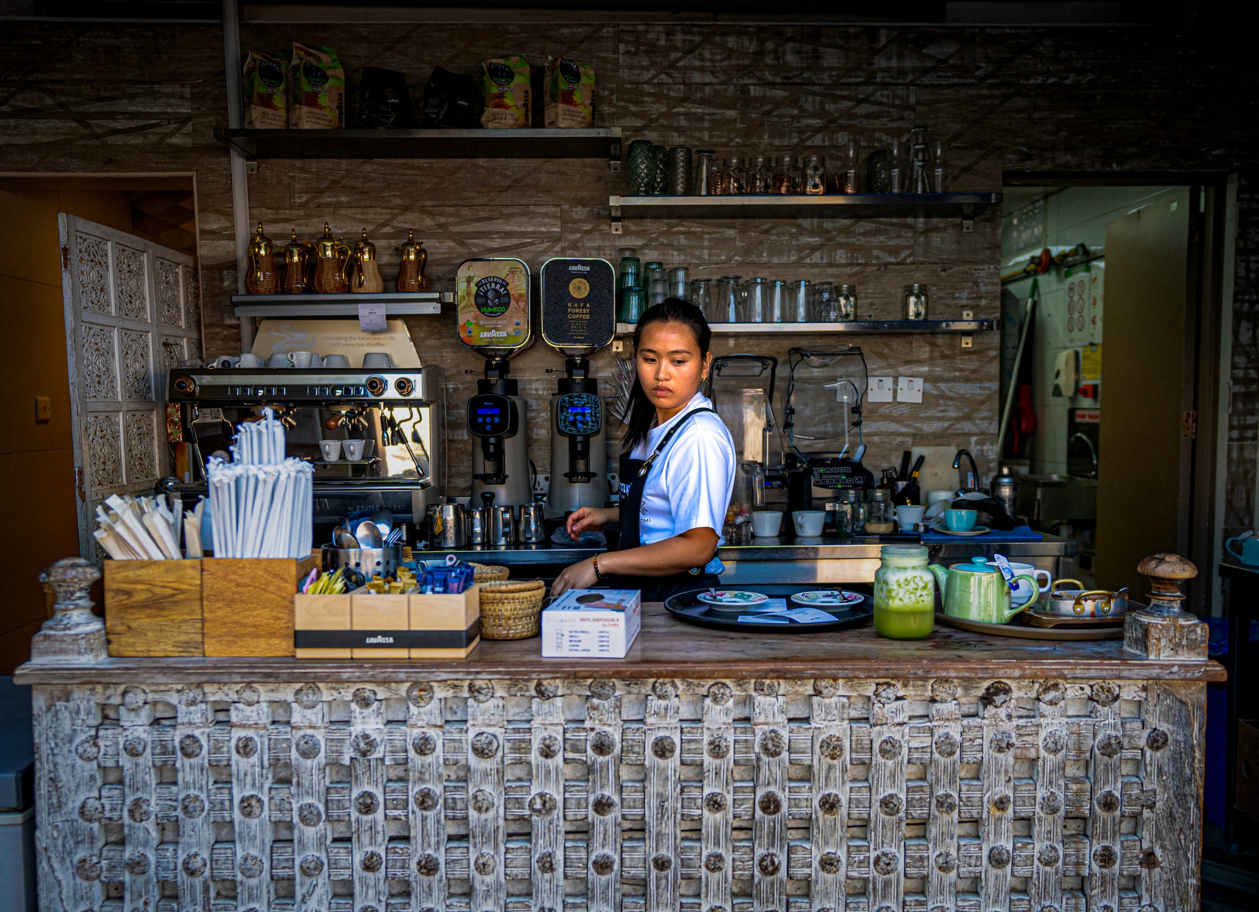 Coffeshop Restrunt Woman Work, a fine-art photograph by Ali Abu Ras