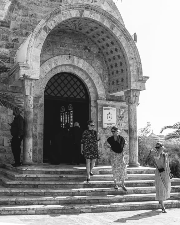Madaba Church Deadsea People Woman Move IN 2, a fine-art photograph by Ali Abu Ras