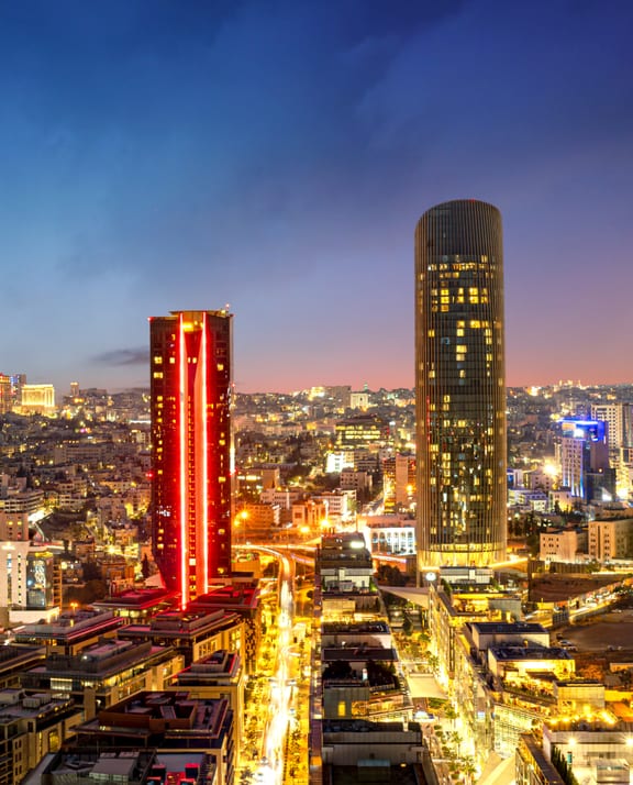 Amman Bolivard Abdali Sunset Light X 2, a fine-art photograph by Ali Abu Ras