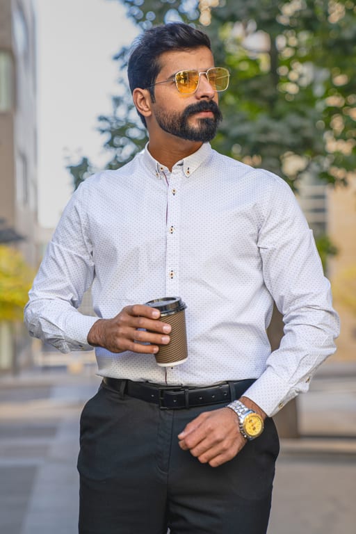 MAN Walking Drink Coffee, a fine-art photograph by Ali Abu Ras