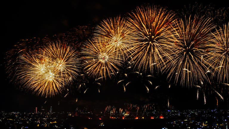 Amman 1 6 Fireworks Jabal Ajofah Crownprince Weding, a fine-art photograph by Ali Abu Ras
