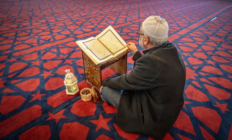 OLD MAN Read Quran Masjid Ramadain, a fine-art photograph by Ali Abu Ras