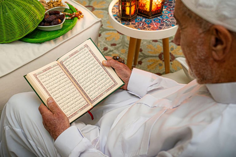 MAN OLD Read Quran Ramadan City Background People, a fine-art photograph by Ali Abu Ras