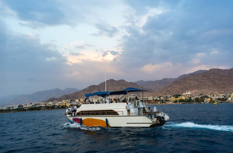Ship Boat Sunset Aqaba, a fine-art photograph by Ali Abu Ras