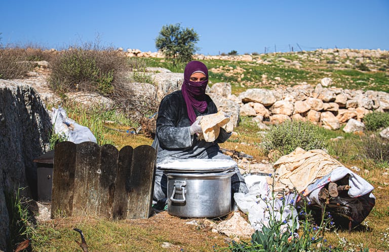 Woman Work Create Bread Outdoor Graesa, a fine-art photograph by Ali Abu Ras