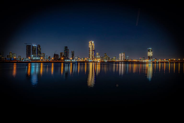 Dubai Street Lights Cars Road, a fine-art photograph by Ali Abu Ras