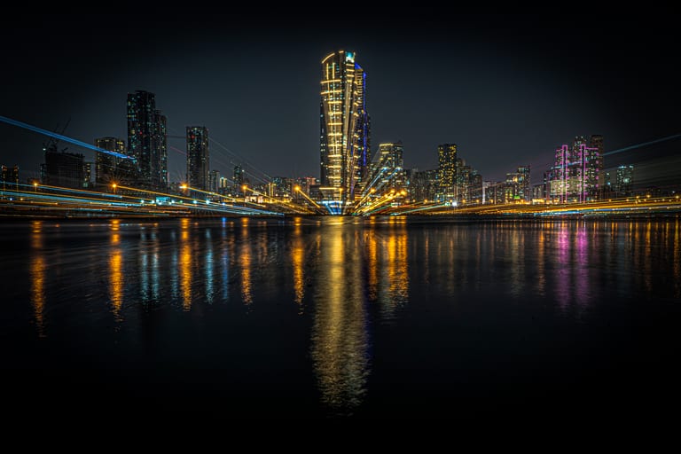 Dubai Street Lights Cars Road, a fine-art photograph by Ali Abu Ras