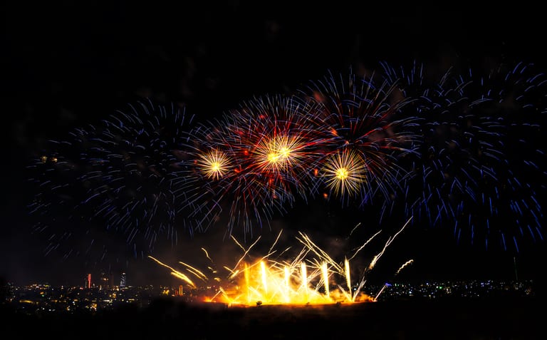 Amman 1 6 Fireworks Jabal Ajofah Crownprince Weding, a fine-art photograph by Ali Abu Ras