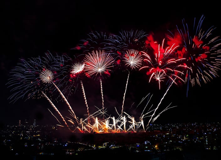 Amman 1 6 Fireworks Jabal Ajofah Crownprince Weding, a fine-art photograph by Ali Abu Ras
