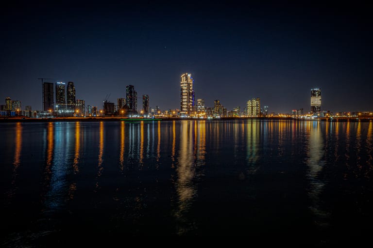 Dubai Street Lights Cars Road, a fine-art photograph by Ali Abu Ras