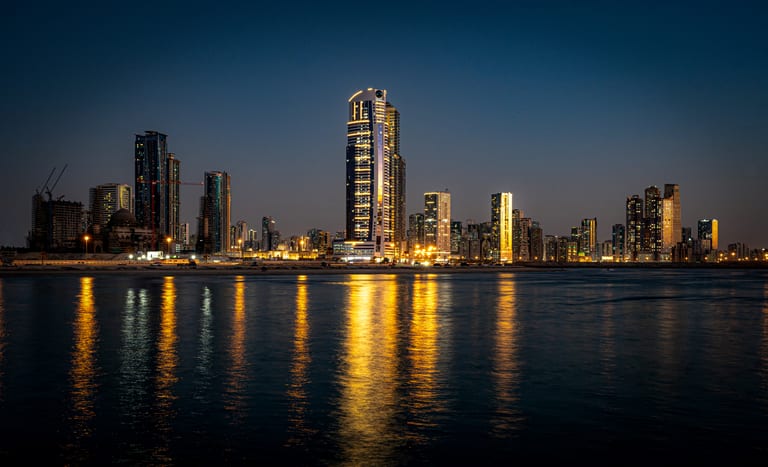 Dubai Street Lights Cars Road, a fine-art photograph by Ali Abu Ras
