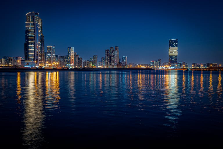 Dubai Street Lights Cars Road, a fine-art photograph by Ali Abu Ras