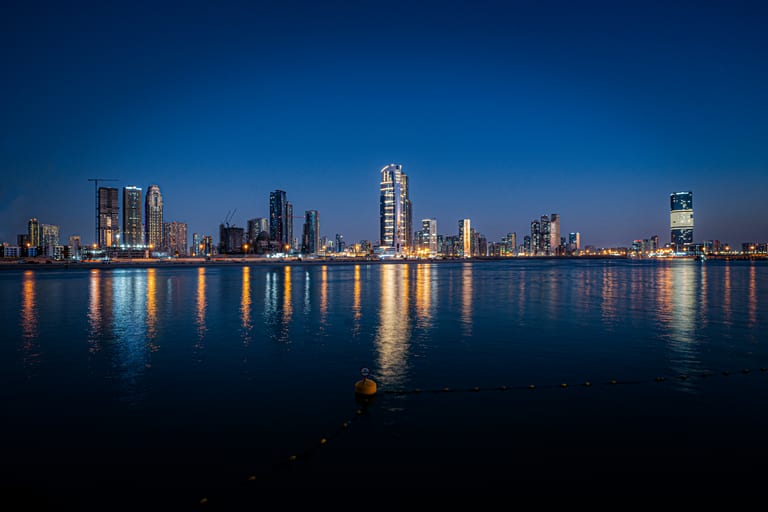 Dubai Street Lights Cars Road, a fine-art photograph by Ali Abu Ras