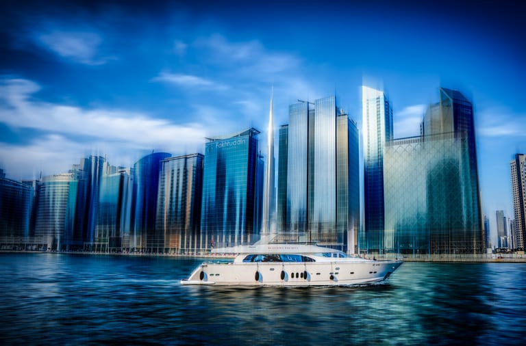 Cityscape Boat Building River, a fine-art photograph by Ali Abu Ras