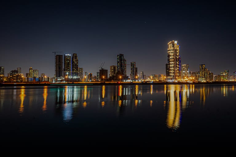 Dubai Street Lights Cars Road, a fine-art photograph by Ali Abu Ras