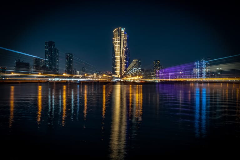 Dubai Street Lights Cars Road, a fine-art photograph by Ali Abu Ras