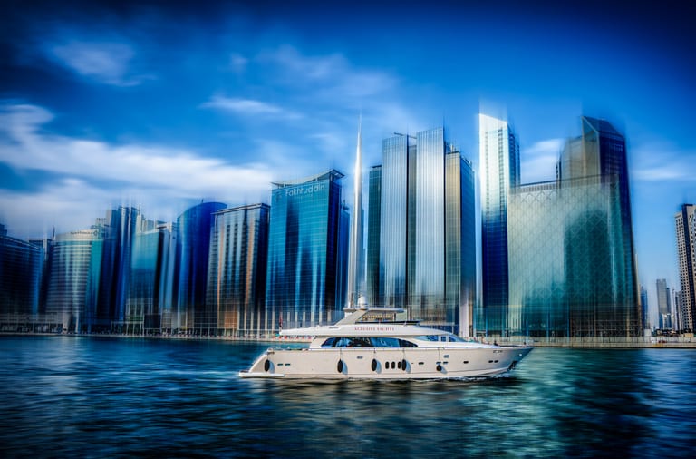 Cityscape Boat Building River, a fine-art photograph by Ali Abu Ras