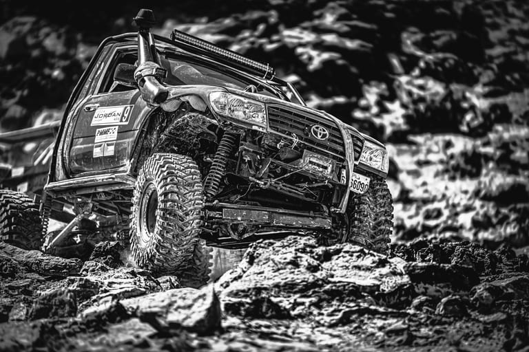4 X 4 CAR RED Deadsea, a fine-art photograph by Ali Abu Ras
