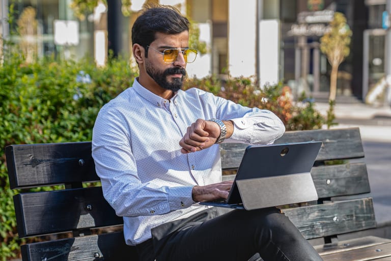 MAN Laptop Table Outdoor, a fine-art photograph by Ali Abu Ras