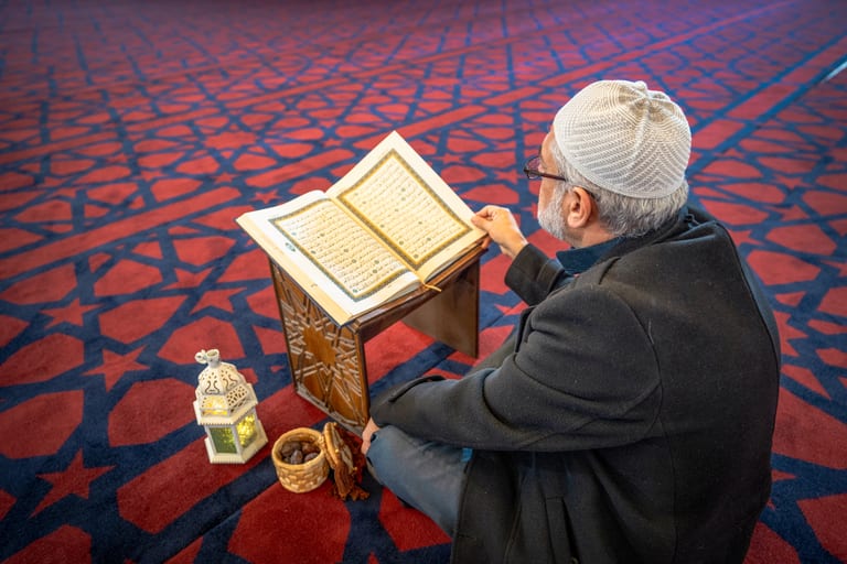 OLD MAN Read Quran Masjid Ramadain, a fine-art photograph by Ali Abu Ras