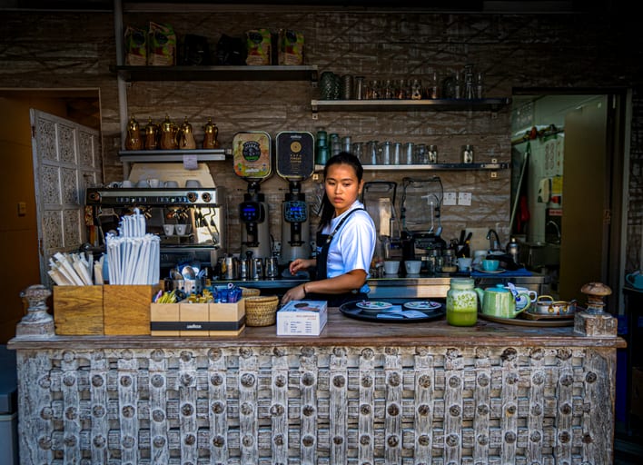 Coffeshop Restrunt Woman Work, a fine-art photograph by Ali Abu Ras