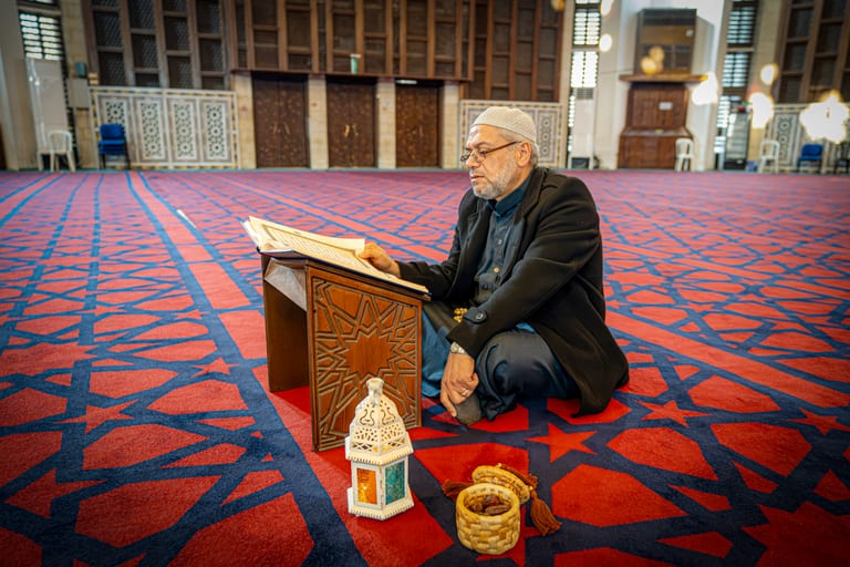 OLD MAN Read Quran Masjid Ramadain, a fine-art photograph by Ali Abu Ras